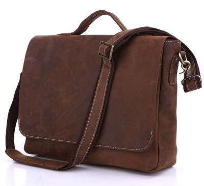 2019 Top Real Hasp Solid Vintage Crazy Horse Leather Pure Handmade Men Handbags Genuine Messenger Bags Mens 14 Laptop Bag 