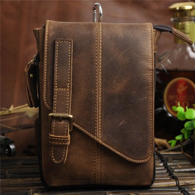 Leather Fanny Pack Vintage men small messenger bags 100% Genuine Crazy Horse Leather Casual waist pack bag shoulder bag fanny belt bag