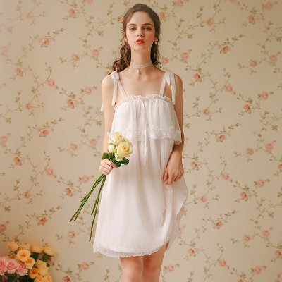 Camisole Night Skirt Woman Fairy Lace Camisole Sweet Girl Women Sleepwear Summer Nightgown Lace Nylon