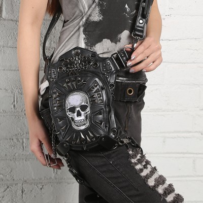 SteelMaster Steampunk Messenger Bag Skull Waist Belt Bag Women Men Gothic Steampunk Style Fashion Fanny Pack Shoulder Leg Bag Holster Bag