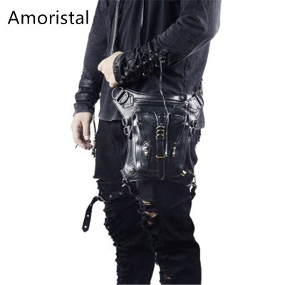 Waist Pack Mens Fashion Bag Multifunctional Mens Bag Steampunk Shoulder Crossbody Punk/Rock PU Leather Mens Purse H013