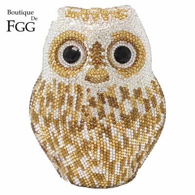 Womens Animal Metal Evening Bags Gold Owl Crystal Diamond Shoulder Handbags Purses Bridal Wedding Party Hard Case Box Clutches 