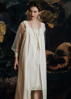 Elegant Long Gowns Cotton Nightgown Wedding Robe Sleepwear Ladies Queen Palace Robe Nightgowns