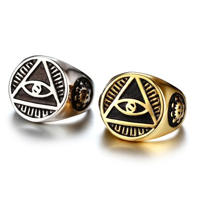 Mens Stainless Steel Ring Illuminati The All-seeing-eye Pyramid Symbol Gothic Bikers Male Rings for Men Religious Jewelry