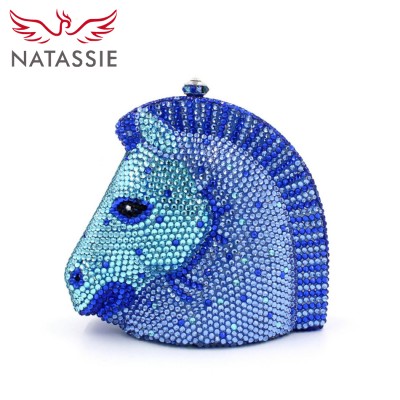 2019 New Women High Quality Crystal Handbags Horse Head Shape Party Clutches Banquet Bags Drop Shipping Blue