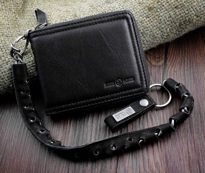 Black Leather Wallet For Man W/ Belt Chain Motorcyle Gothic Rock EMO 