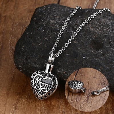 Women Necklaces Stainless Steel Cremation Urn Jewelry Dad Mom in Heart Silver Color Choker Necklace Keepsake Pendant for Men