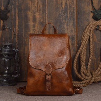 Vintage 2019 cow genuine leather backpacks for women 14 inches packs Exquisite Crafts Oil wax leather Male Laptop Backpack 