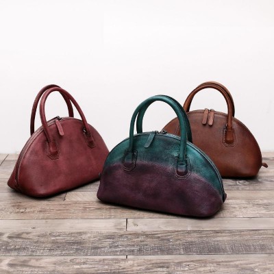 Restro Style Designer Brand Women Genuine Leather Shell shape Cross body Bags Messenger Handbag Cowhide Vintage Tote Bag 