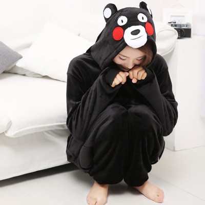 Cute Animal Kigurumi Kumamon Long Sleeve Hooded Onesie Adult Winter Warm Homewear Pajamas