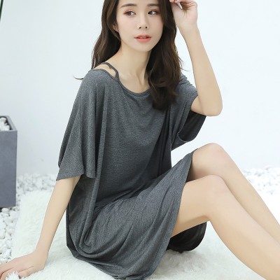 2019 summer new large size nightdress modal cotton long off-the-shoulder short-sleeved dress sleepdress nightgowns sleepshirts