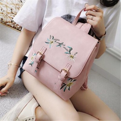 Brand Women Leather Backpacks Female School bags for Girls Rucksack Small Floral Embroidery Flowers Bagpack