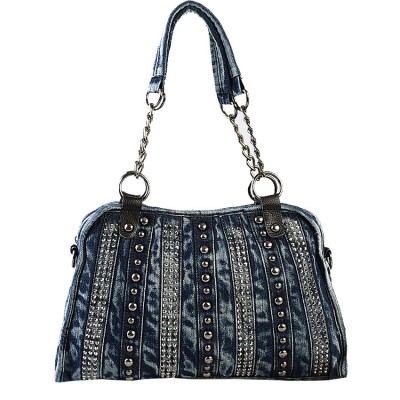 Vintage Denim Shoulder Handbags Designer Ladies Bags Leisure Travel Tote  Denim Handbags Fashion Vintage Rivet Bag
