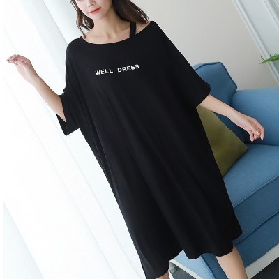 2019 summer plus size home casual dress women letter print sleepdress cotton short sleeve strapless nightdress sleepshirts lady