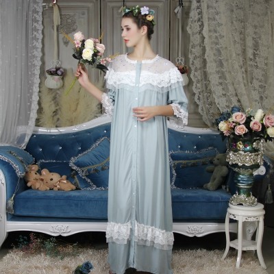 Woman Robe Nightgown  Long Sleepwear Vintage Elegant Homewear Ladies Long Dress Full Length Nighties