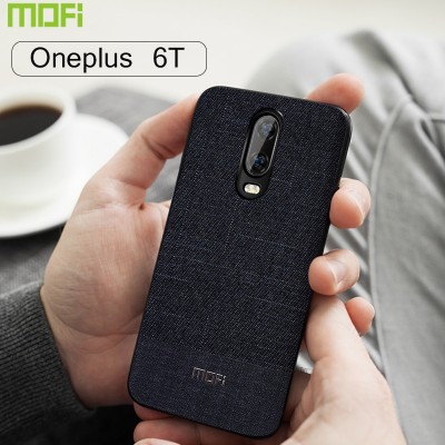 6T Case Mofi Oneplus 6T Case Business Dark Color Handcraft Gentleman Fabric Cloth One Plus 6T Case Cover Capa Coque Funda Gray