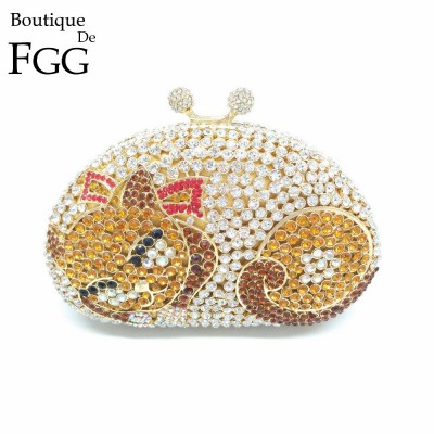 Gift Box Ladies Wedding Dress Crystal Fox Bag Animal Diamond Prom Party Clutch Purse Women Handbag Metal Evening Minaudiere Bags 