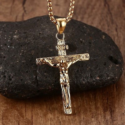 Mprainbow Mens Necklaces Stainless Steel Christian Jesus Crucifix Cross Pendant Necklaces for Men Vintage Fashion Jewelry 24 