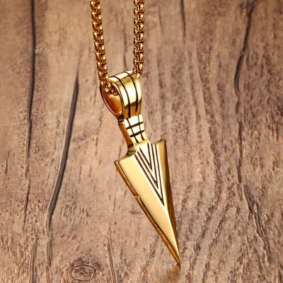 Spearhead Arrowhead Tribal Pendant Necklace for Mens Stainless Steel Choker Kolye Collier Striking Gothic Male Hip Hop Jewelry