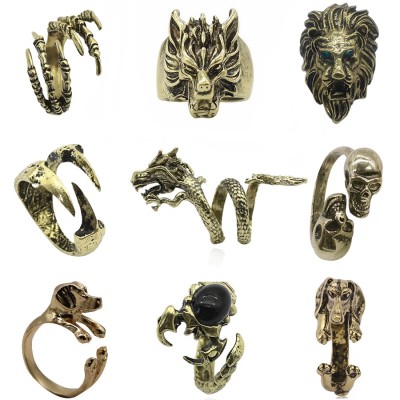 Gothic Punk Animal Ring Dog Dragon Wolf Bird Lion Head Skeleton Eagle Claw Rings For Men Women Biker Jewelry Gift Anel Masculino