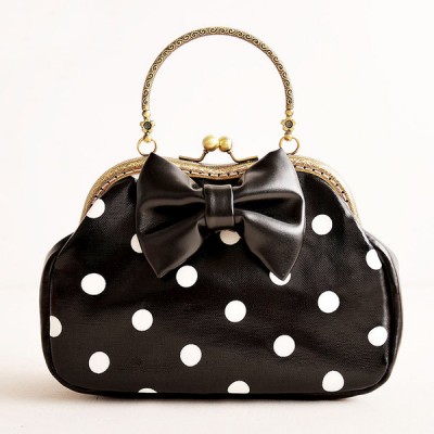 Princess Gothic lolita bag Original Handmade Bag sweet lady wave point printing stereo bow knot hard handbag  b0024 