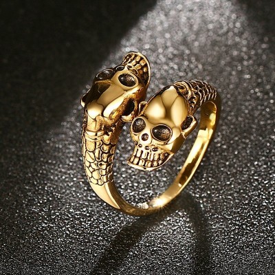 Mprainbow Men Skull Rings Stainless Steel Smiling Skeleton Shape Open Cuff Vintage Punk Style Gold / Silver-color Biker Jewelry