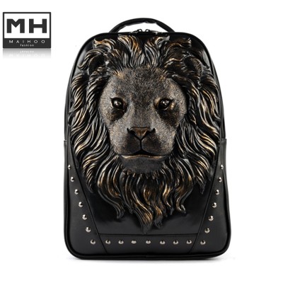 Women Backpack 2015 Newest Stylish Cool Black PU Leather lion Backpack Female Hot Sale Women Bag In Stock Fast Shipping 