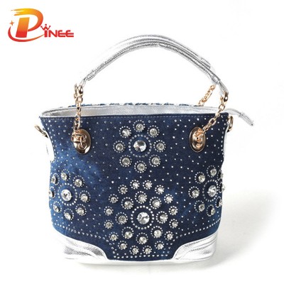 Rhinestone Handbags Designer Denim Handbags leisure women shoulder bag designer crystal diamond demin  bags handbags