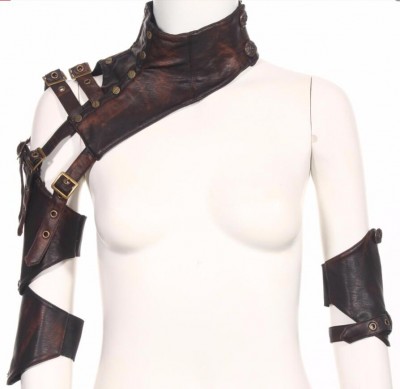Steampunk Female PU leather Arm Warmers Long Fingerless Arm Warmer With Belt Brown Arm Sleeves For Arm Protection