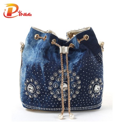 Rhinestone Handbags Designer Denim Handbags Gold Chain Denim Handbags For Women Casual Bling Rhinestone Jeans Women Shoulder Bags