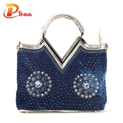 Rhinestone Handbags Designer Denim Handbags women handbags famous brands fashion denim design rhinestones and rivets woman messenger bags