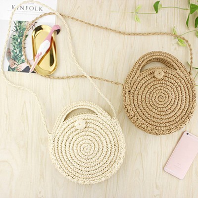 Round Paper rope Beach Bag Summer mini Vintage Handmade Crossbody straw Bag Girls Circle Rattan bag Small Shoulder