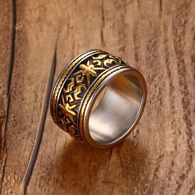 Mens Rings Punk Rock Vintage Gothic Totem Shape Design Stainless Steel Ring Men Wide Tri Color Fashion Jewelry anel masculino