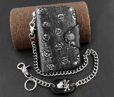 Gothic Punk Mens Teens Skulls Leather Wallet With Anti Chief Jeans Key Chain 