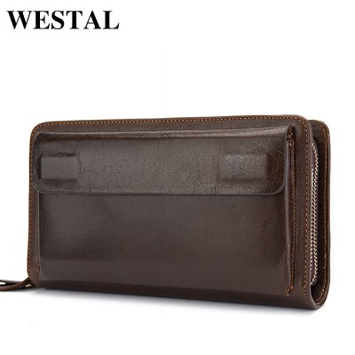 Double mens wallet with zipper compartment Mens Leather Money Clip Wallet Clutch Bag Mens Purses Genuine Leather Men Wallets Leather Men Wallet Long Male Purse