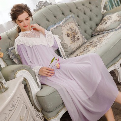 Victorian Wedding Dress For Women Autumn Sleepwear Long Sleeve Pink Lace Nightgown Cotton Nightwear White Nightdress Female