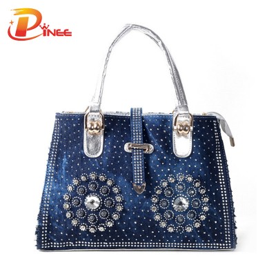 Rhinestone Handbags Designer Denim Handbags casual women handbag 2019 fashion designer denim jean shoulder bags for ladies