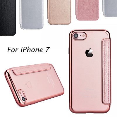 Luxury Plating Flip Leather Phone Cases For iPhone 7 6 6S 7 Plus 5 S SE Case Transparent Silicone Wallet Rose Gold Case