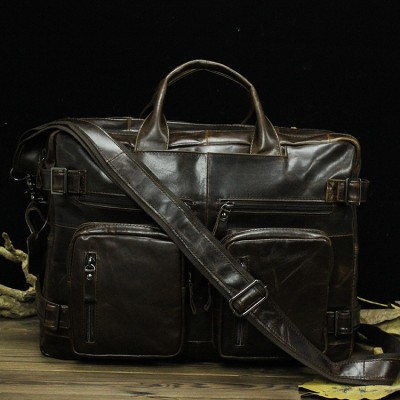 Men Promotion High Quality Vintage Real Genuine Cow Leather Briefcase Bag 15 Inch Laptop Messenger Solid Totes Bags 