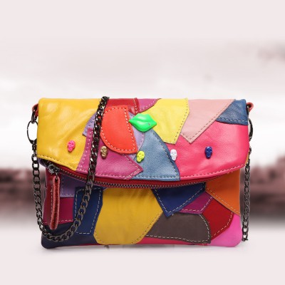 2019 New Fashion Colorful Skull Face Studs Punk Rivet Shoulder Bag PU Leather Goth Vintage Messenger Tote Handbag For Women Girl