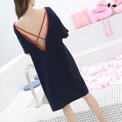 2019 summer dresses women sexy backless nightdress loose knee-length outfits nightgowns sleepshirts home wear sleepdress