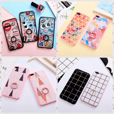 cartoon phone cases 3D Cute Cartoon Diamond Grid Hard Back Transparent Cover for iPhone 7 6 Plus Fudas Case For iPhone 6S Capa With Ring Grip cartoon cases