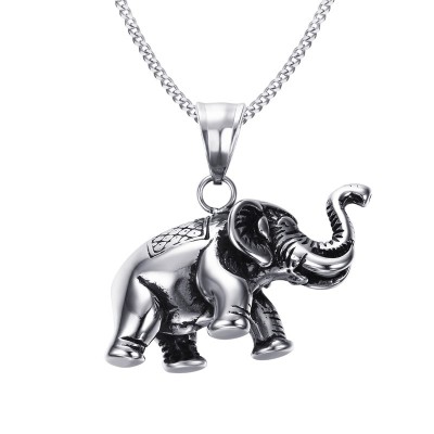 Mens Small Lucky Elephant Necklace in Silver color Stainless Steel Pendant Charms Jewelry Animal Lovers Free 24inch