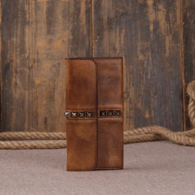 2019 mens rivet long wallets 100% genuine leather clutches vintage handmade purse for men real Cowhide Original design 