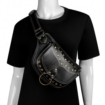 Waist Bag Women Rivet PU Leather Fanny Pack Fashion Belt Bag Women Phone Pouch Casual Black Chest Bags Shoulder Backpack