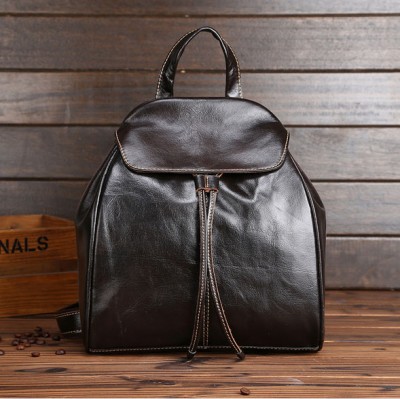 Black Small Multifunctional Backpack Genuine Leather Women Mini Backpack Shoulder Bags