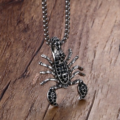 Mens Punk Necklaces Stainless Steel Scorpion King Pendant Necklace With Black Cubic Zirconia Men Gothic Biker Vintage Jewelry