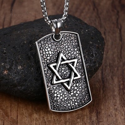 Mprainbow Men Star of David Hexagram Metals Casting Necklace 316L Stainless Steel Dog Tag Pendant  With Chain Fathers Day Git