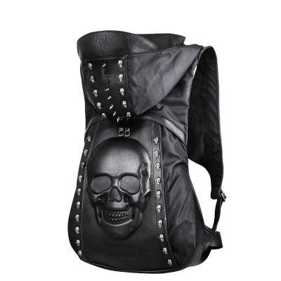 New 2015 Fashion Personality 3D skull leather backpack rivets skull backpack with Hood cap apparel bag cross bags hiphop man 