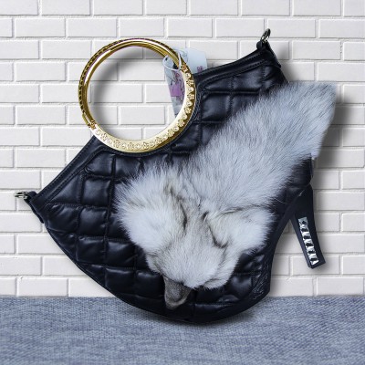 Ladies handbags luxury plush fox shoulder bags metal diamonds clutch women shopping bags purses messenger bags fox shape shoulder bags